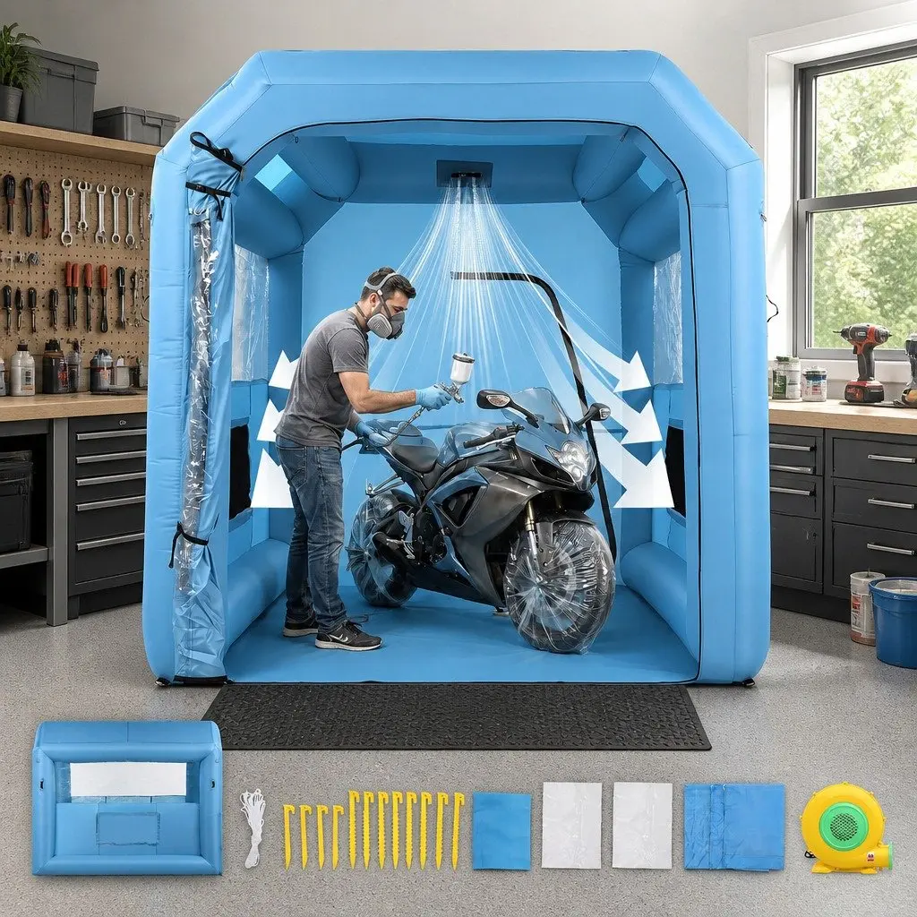 Inflatable Paint Booth 2.5x2.5x3M Spray Booth 550W Blower Air Filter Bicycle