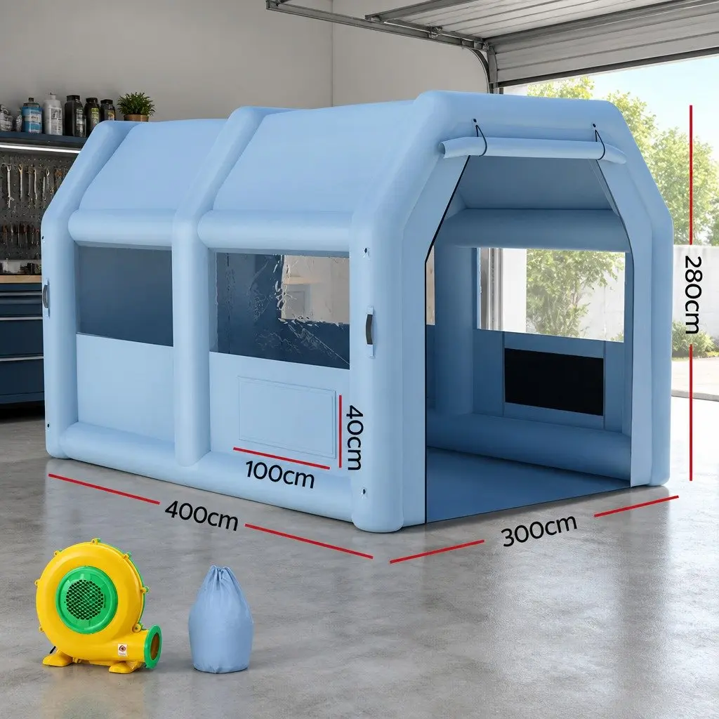 Inflatable Spray Paint Booth 4x3m Portable Blue with 750W Blower and 3-layer Filtration System for Automotive Painting