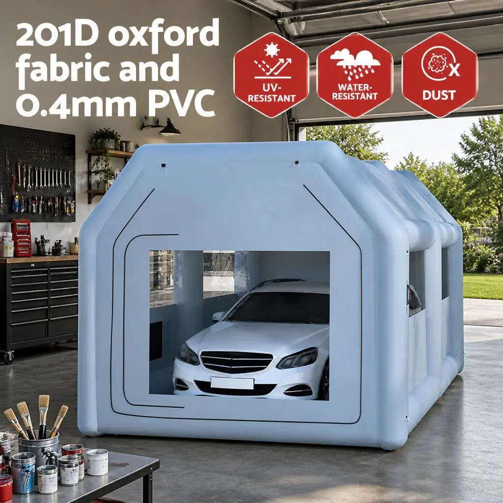 Inflatable Spray Paint Booth 4x3m Portable Blue with 750W Blower and 3-layer Filtration System for Automotive Painting
