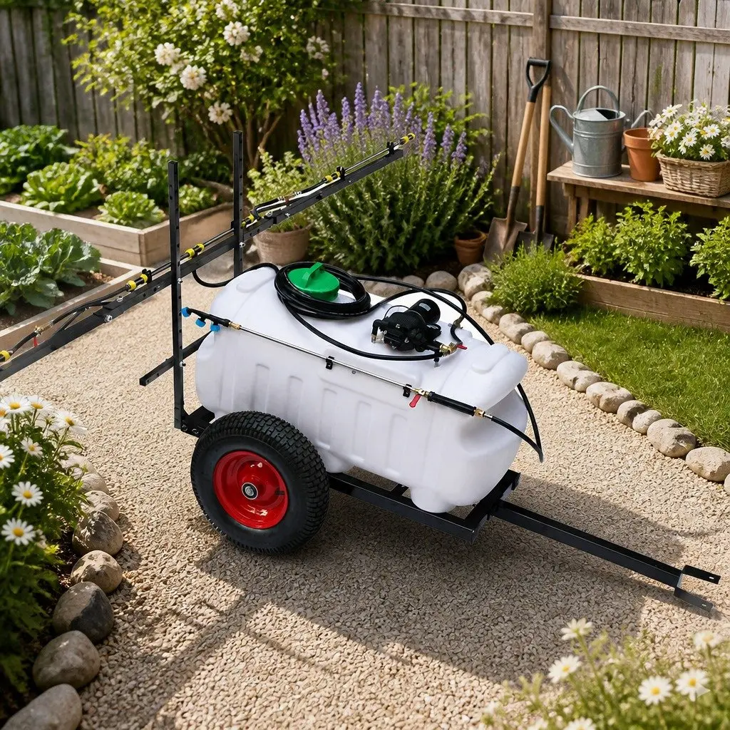 Weed Sprayer 100L Tank Trailer 3M Boom ATV Hitched Garden Spray Gun Nozzle White