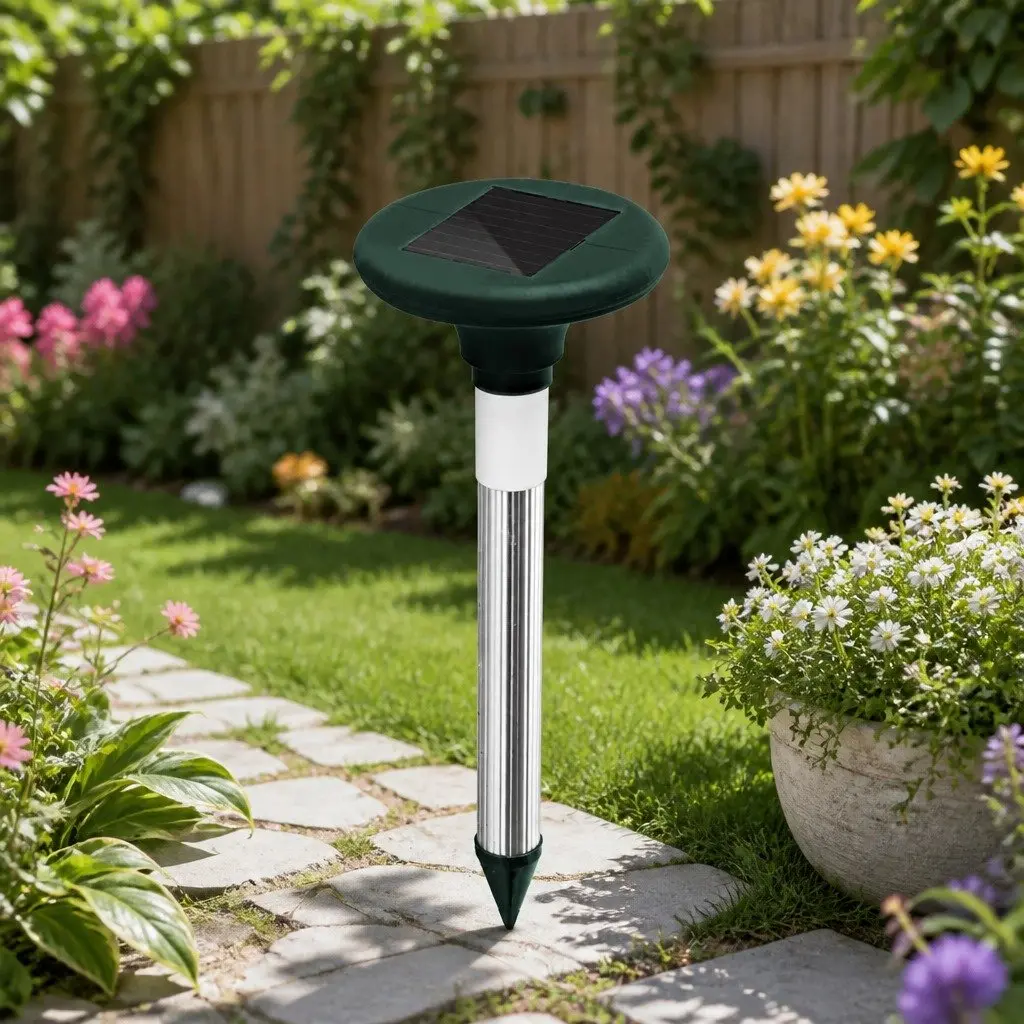 LED Solar Snake Repeller Ultrasonic Pest Deterrent Weatherproof Black