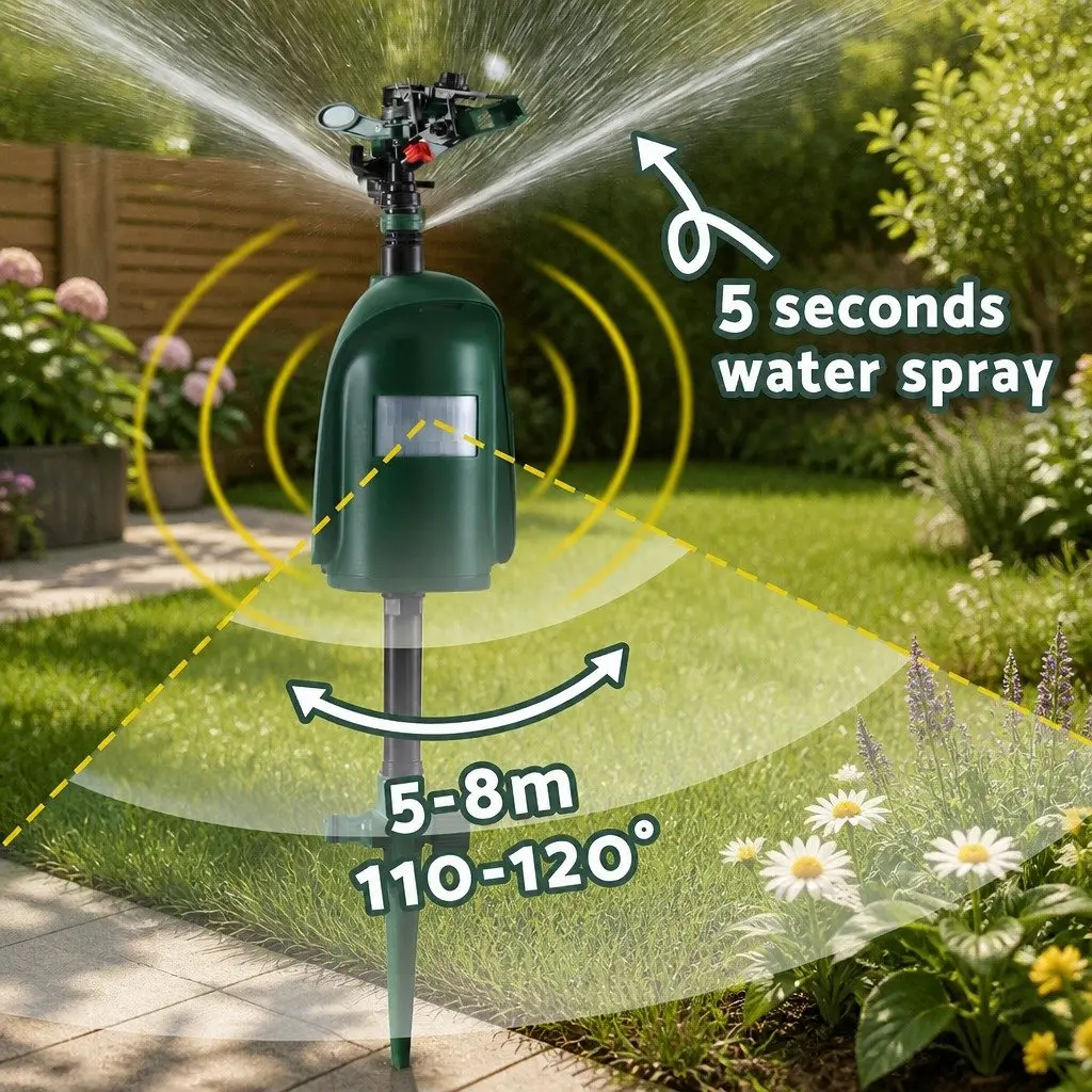 Outdoor Water Sprinkler Motion Sensor Garden Pest Repeller Green