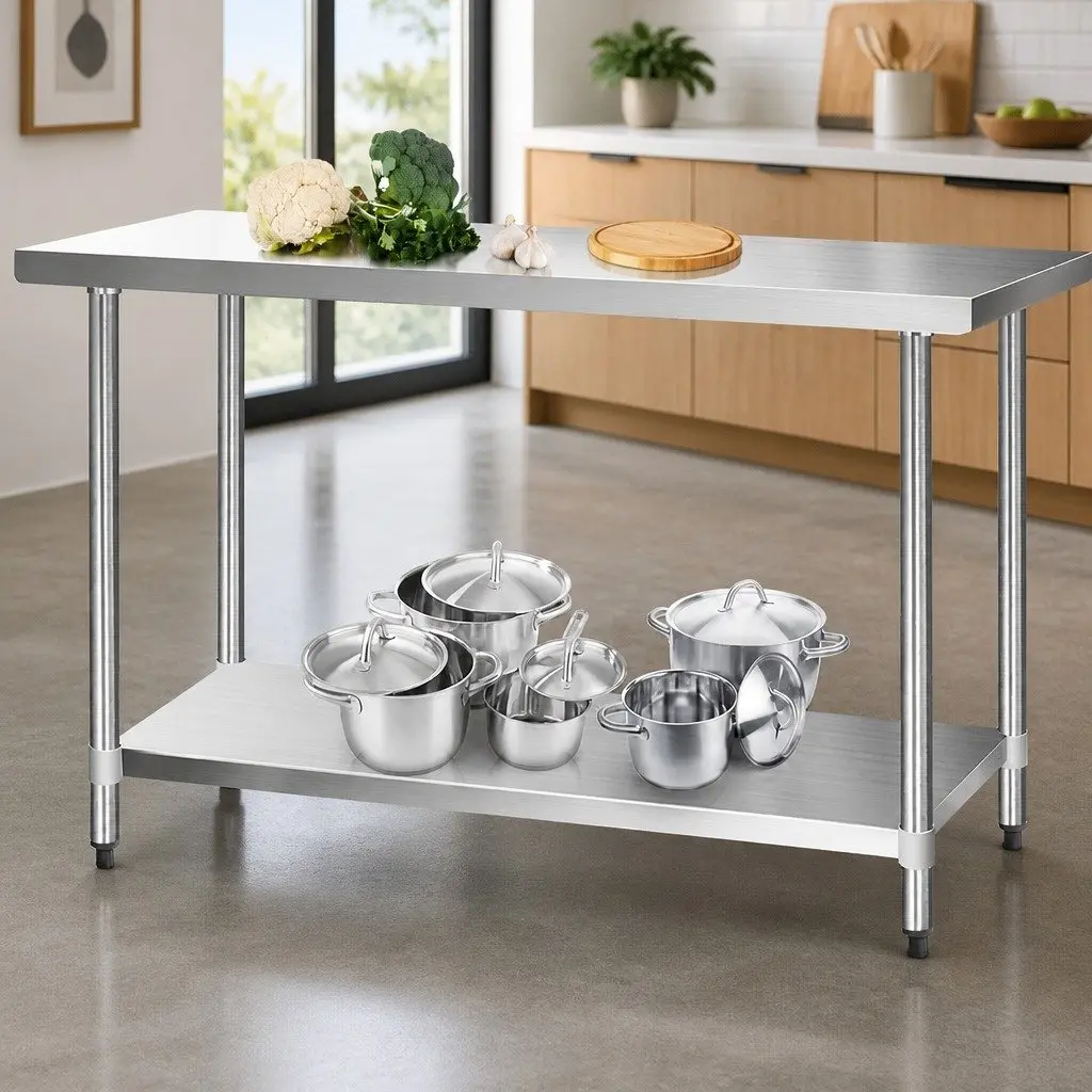 Stainless Steel Kitchen Work Bench Heavy-Duty 1524x610mm Silver