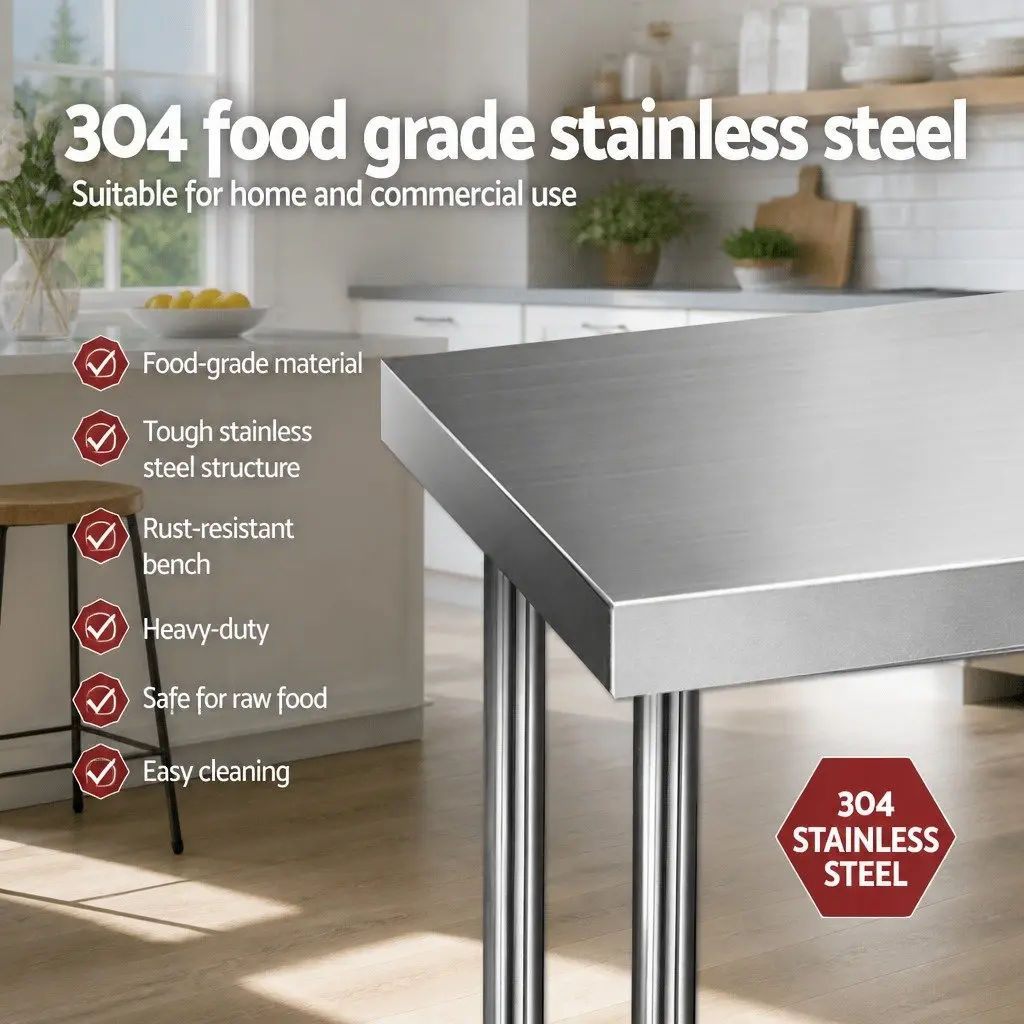 Stainless Steel Kitchen Bench Heavy Duty Work Table 1829x610mm Silver