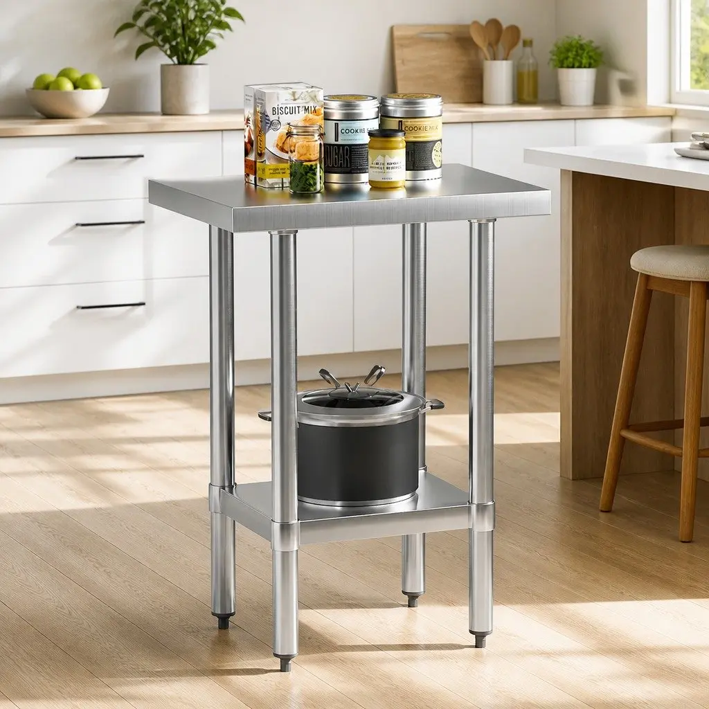 Stainless Steel Work Bench Kitchen Prep Table Adjustable Shelf Storage 610x457mm Silver