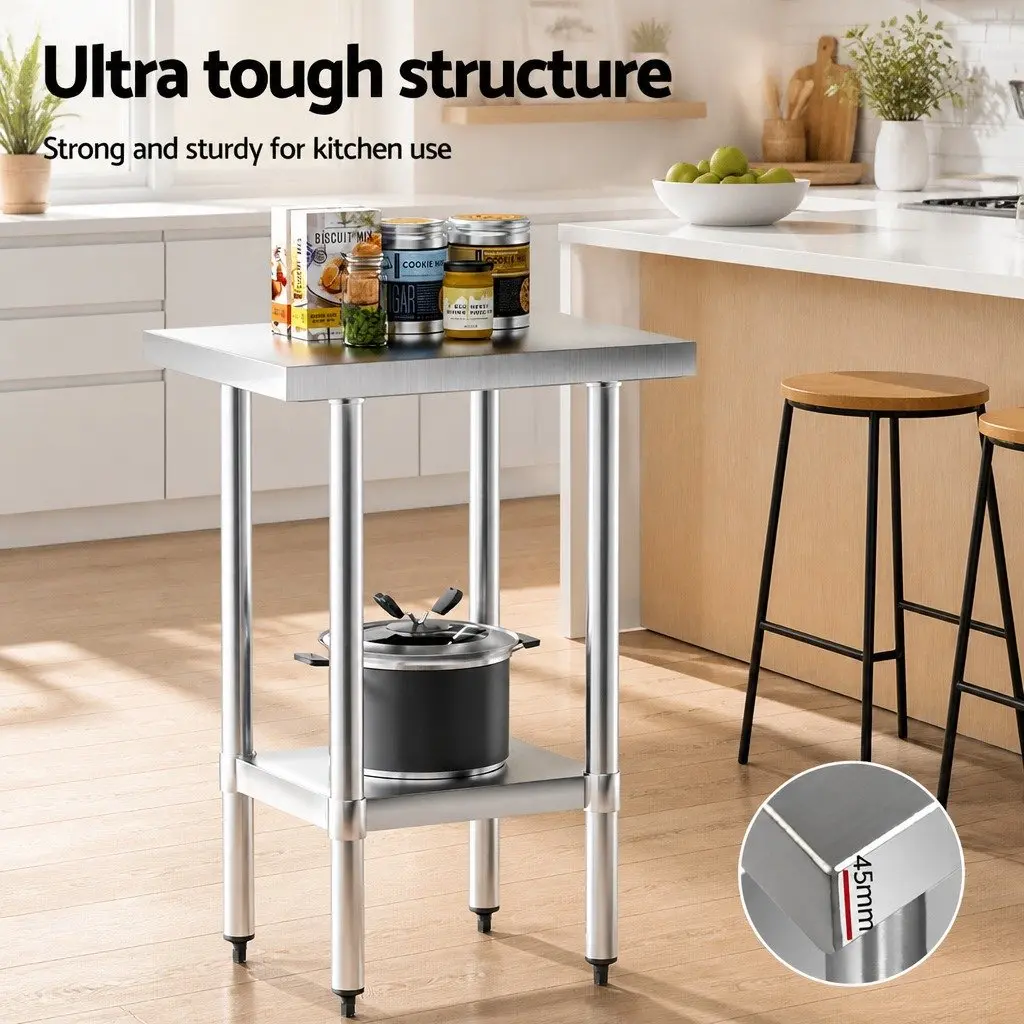 Stainless Steel Work Bench Kitchen Prep Table Adjustable Shelf Storage 610x457mm Silver