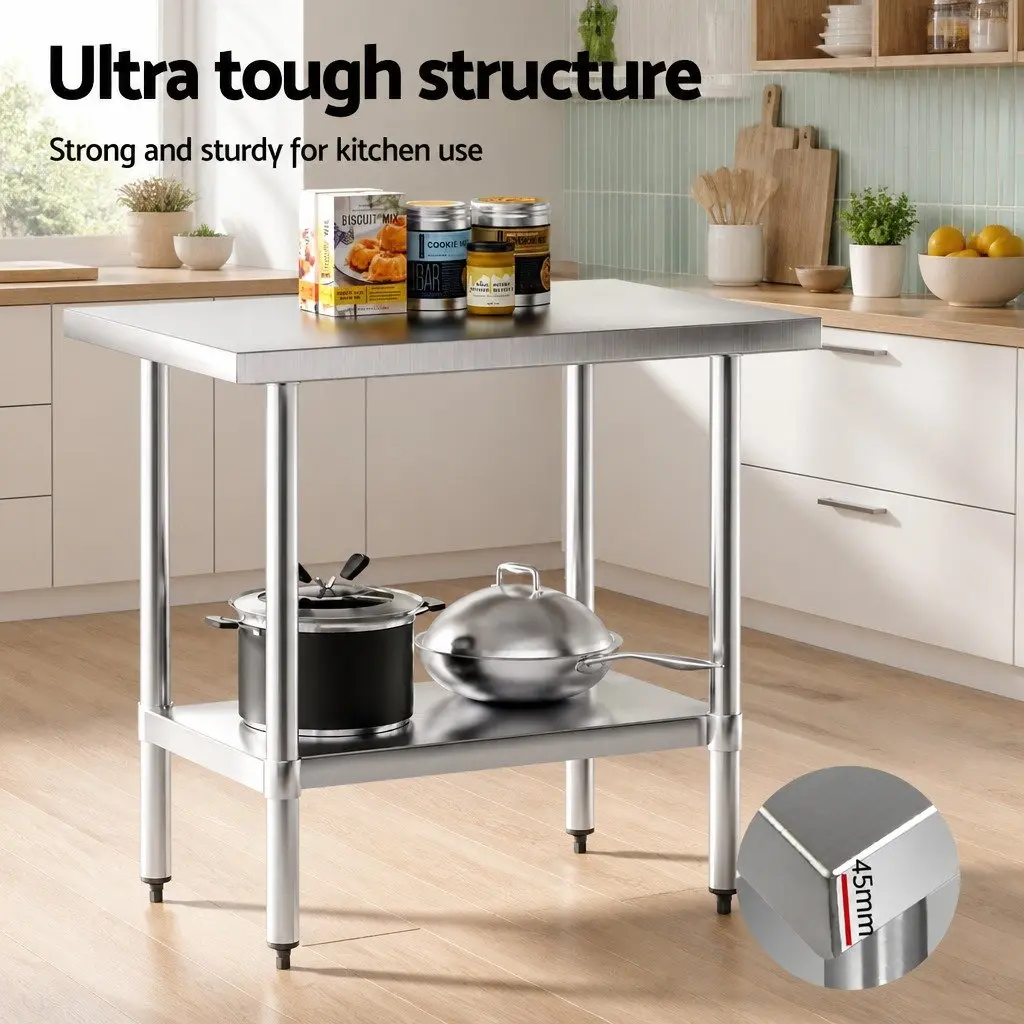 Stainless Steel Work Bench Kitchen Preparation Table 910x610mm Silver