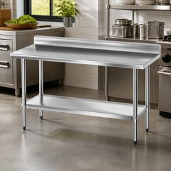 Stainless Steel Kitchen Bench with Splashback 1500x600mm Prep Work Table
