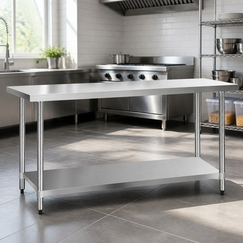 Stainless Steel Kitchen Work Bench Heavy Duty 1829x610mm Silver Commercial Food Prep Table