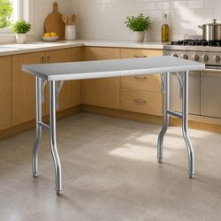 Stainless Steel Work Bench Kitchen Foldable Food Prep Table Adjustable Feet