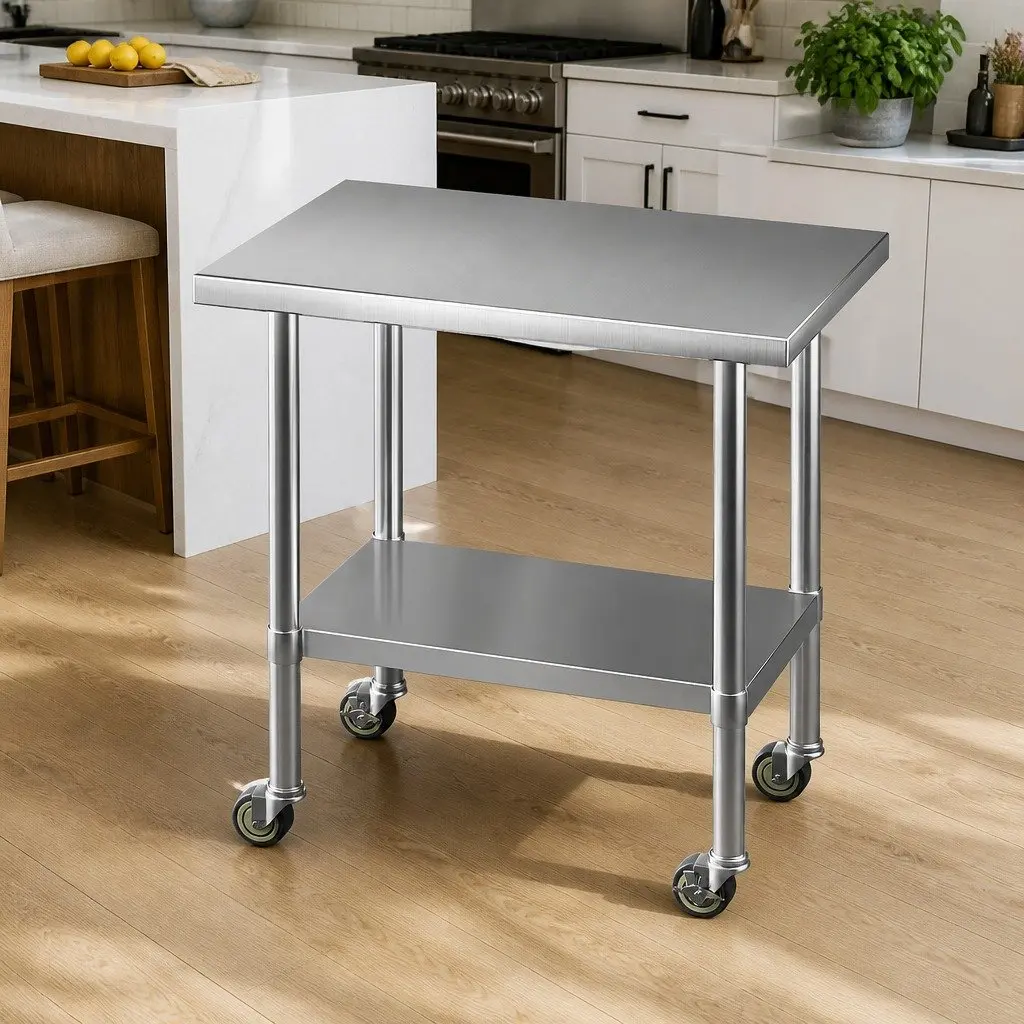 Stainless Steel Kitchen Work Bench with Adjustable Shelf 91x61cm Silver