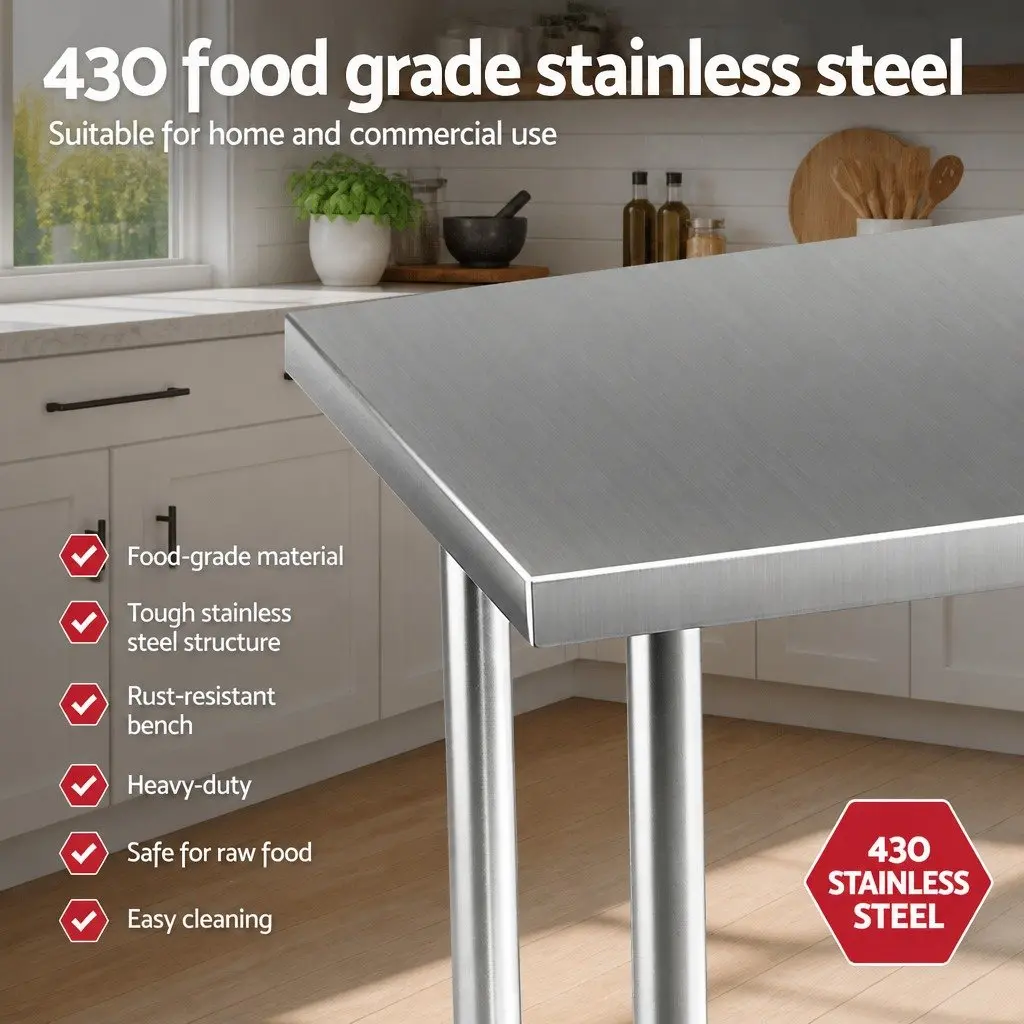 Stainless Steel Kitchen Work Bench with Adjustable Shelf 91x61cm Silver