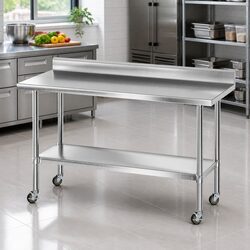 Stainless Steel Kitchen Work Bench 1500x600mm Splashback Undershelf Prep Table