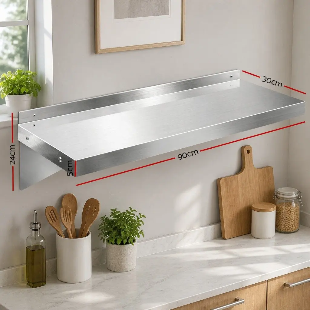 Stainless Steel Kitchen Wall Shelf Heavy-Duty 900mm Silver