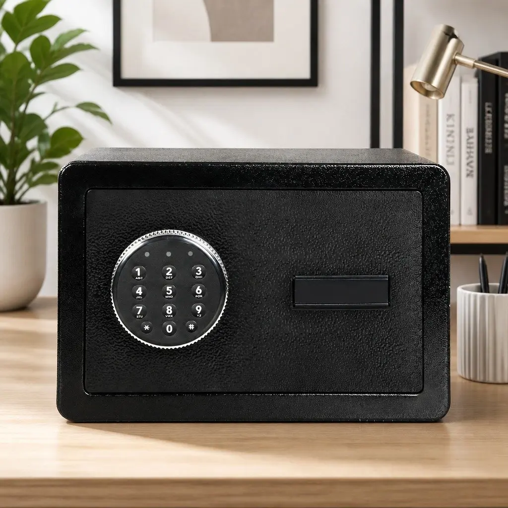 Digital Security Safe Box Password Key Lock 8.1L Black Steel Home Office