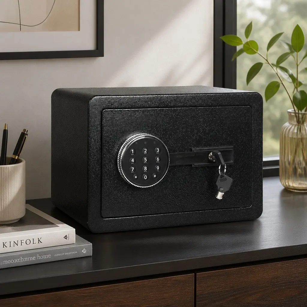 Digital Security Safe Box Password Key Lock 8.1L Black Steel Home Office