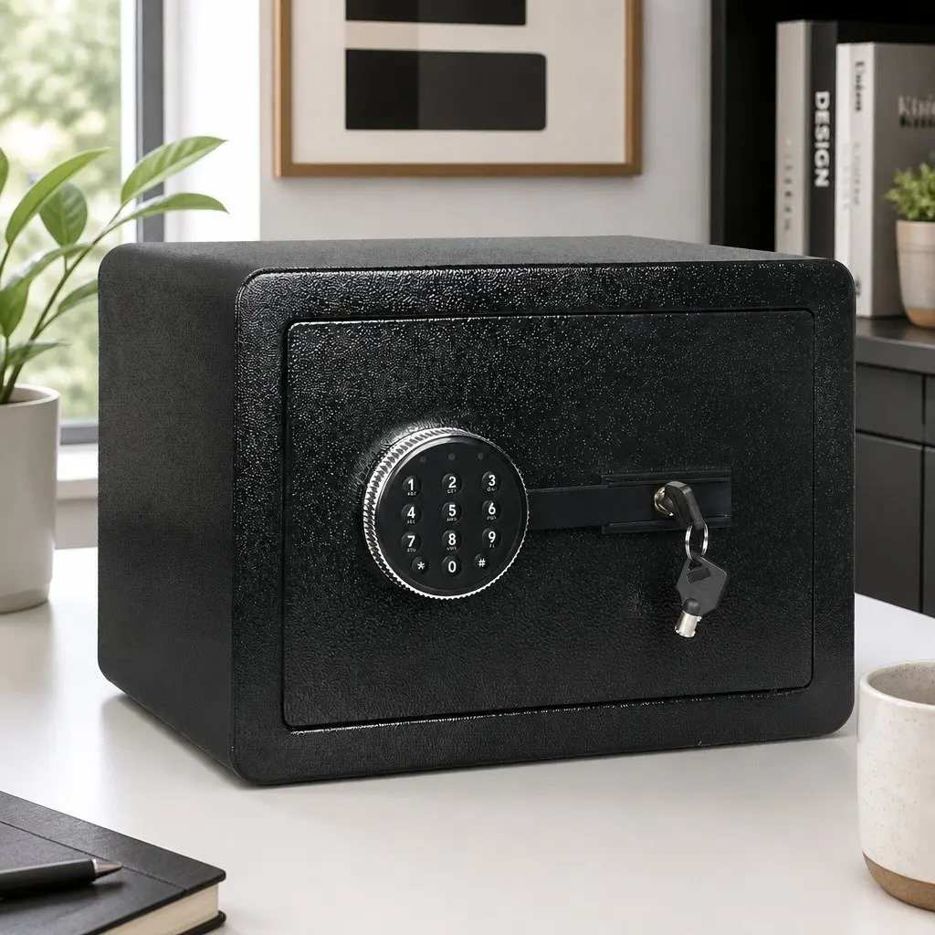 Digital Security Safe Box Dual Lock Password Key 13.8L Steel Black