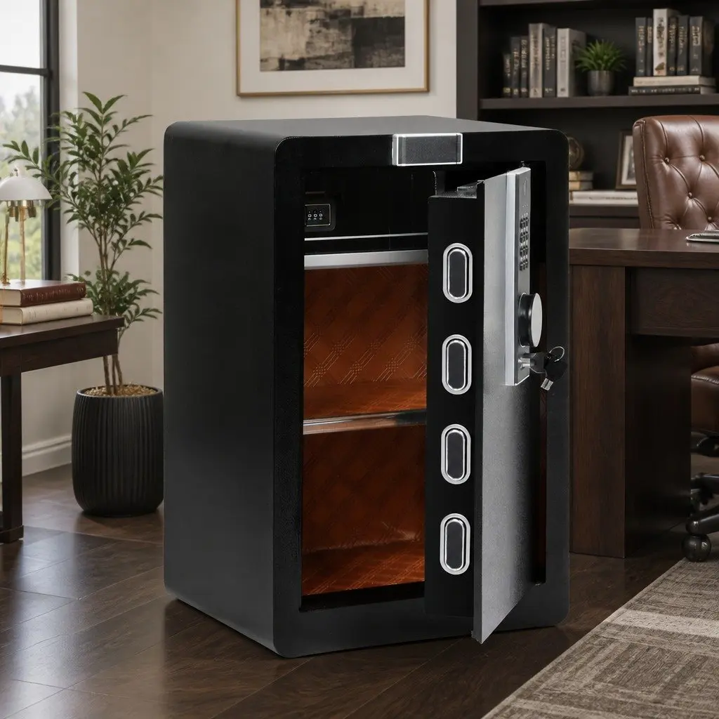 Security Safe Box Fingerprint Digital Lock 60L Black Steel Construction