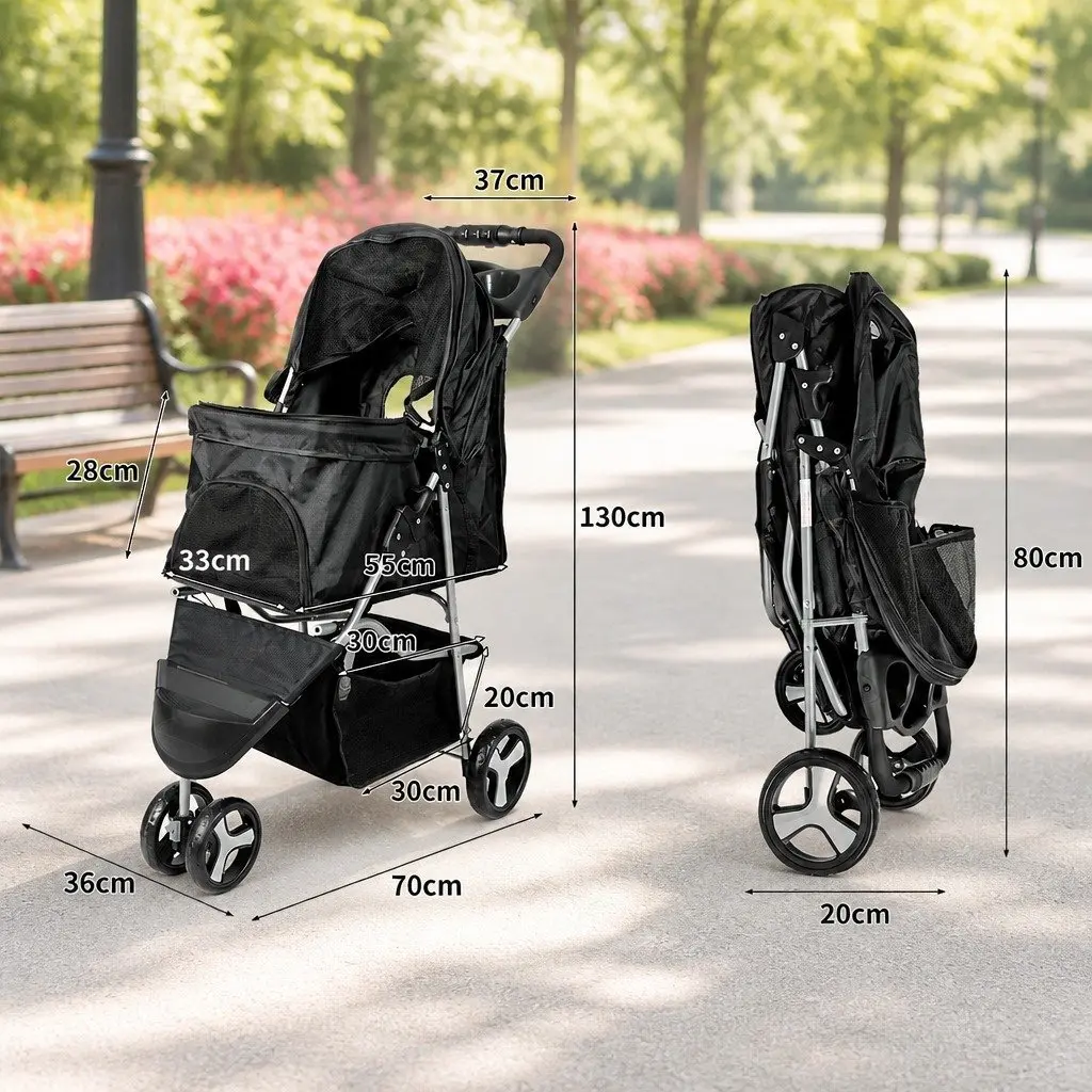 Pet Stroller Foldable 600D Oxford Fabric Large Black