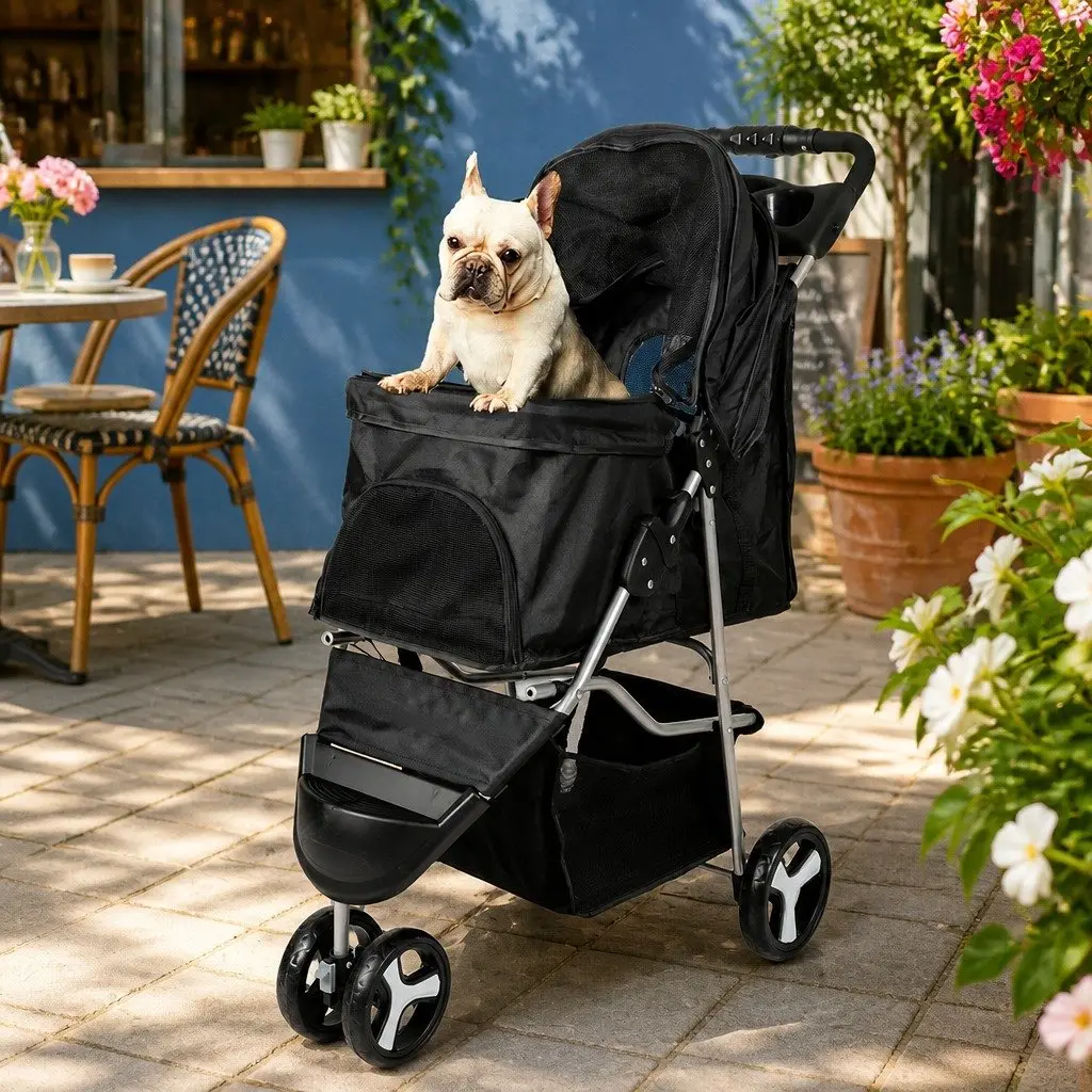 Pet Stroller Foldable 600D Oxford Fabric Large Black