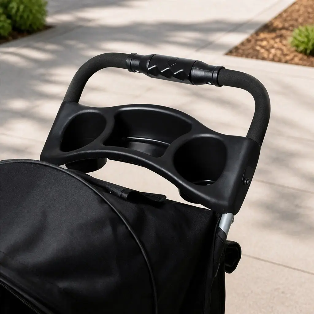 Pet Stroller Foldable Portable 4 Wheels Waterproof Fabric Black