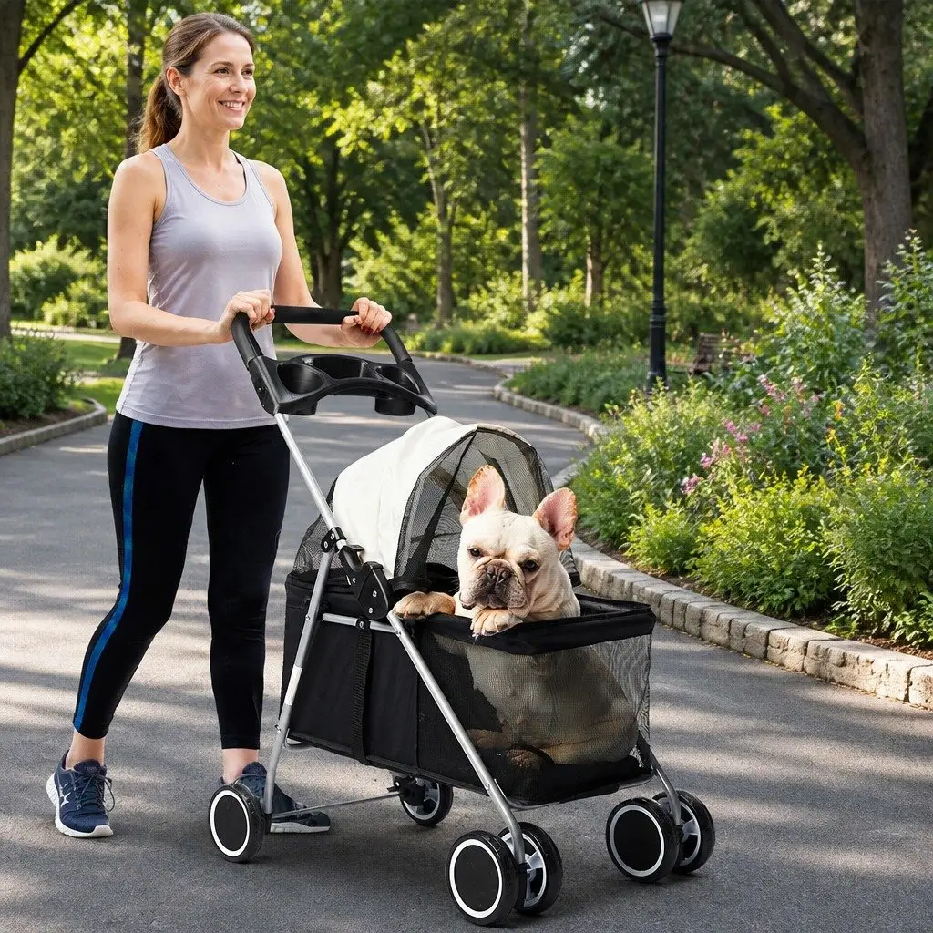 Pet Stroller Foldable Portable Travel Jogger Adjustable Canopy Black