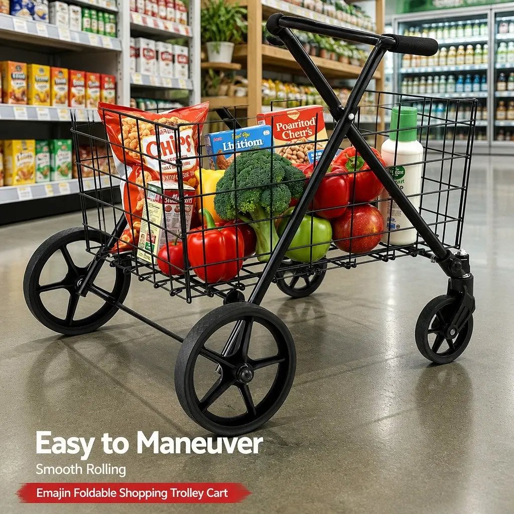 Foldable Shopping Trolley Cart Sturdy Frame 75cm Black