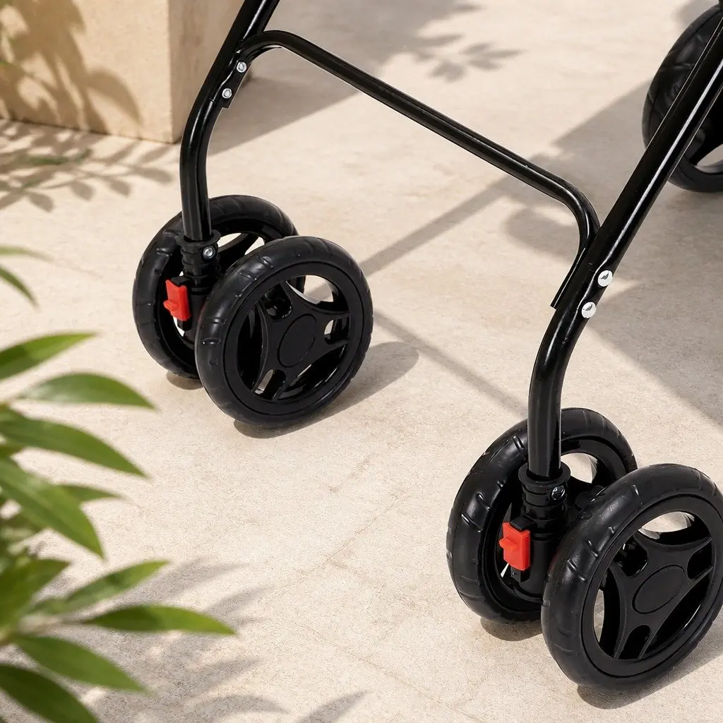 Two-Tier Pet Stroller Double Dog Cat Carrier Pram Basket Lockable Wheels