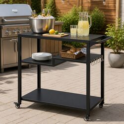 Outdoor Kitchen Cart 3 Tier Mobile BBQ Grill Serving Trolley Patio Storage Table