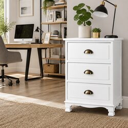 White Bedside Table 3 Drawers Storage Cabinet Vintage Wooden Nightstand