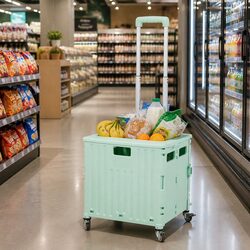 Folding Shopping Trolley Cart Portable Grocery Storage Wheels Collapsible Green