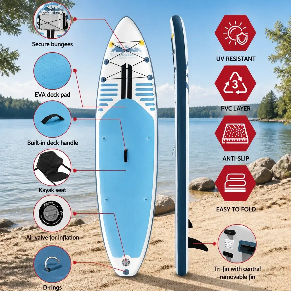Stand Up Paddle Board 10.6ft Inflatable SUP Kayak Surfboard Paddleboard Blue