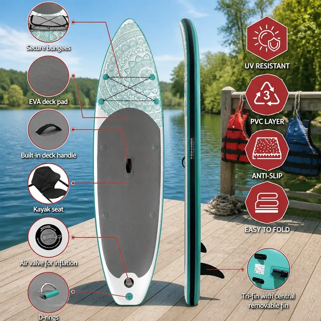 Inflatable Stand Up Paddle Board 10.6ft SUP Surfboard Paddleboard Kayak Green