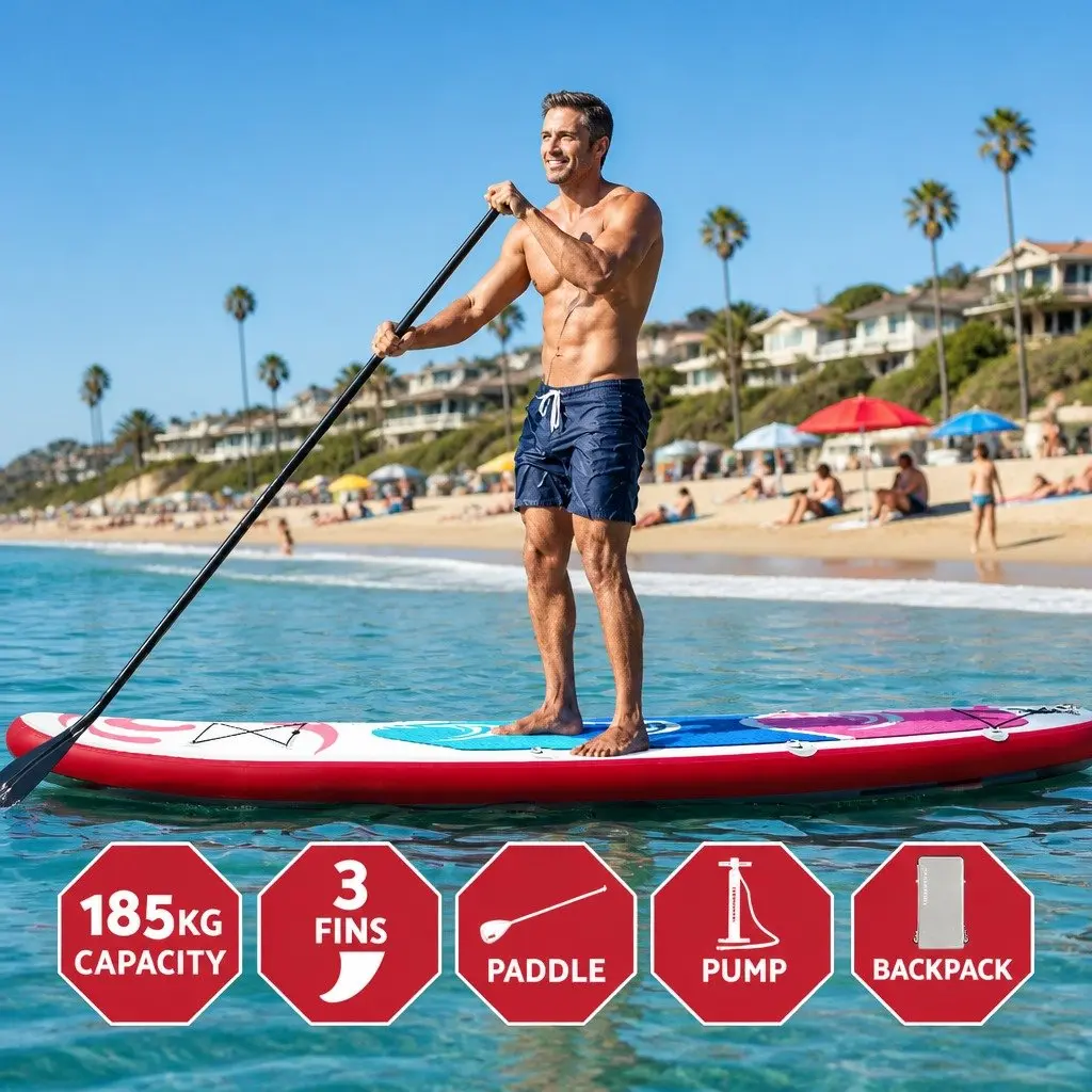 Stand Up Paddle Board 11ft Inflatable SUP Surfboard with Paddle Pump Pink Kayak
