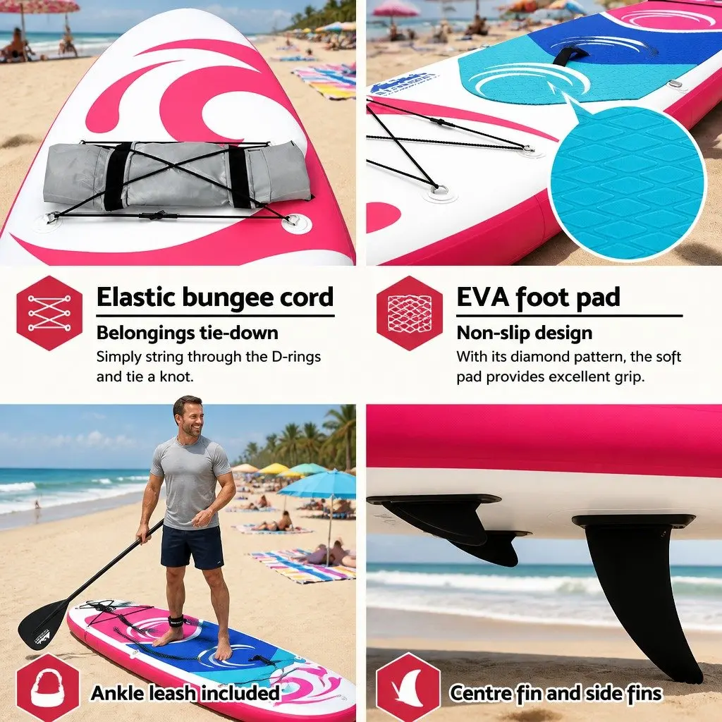 Stand Up Paddle Board 11ft Inflatable SUP Surfboard with Paddle Pump Pink Kayak