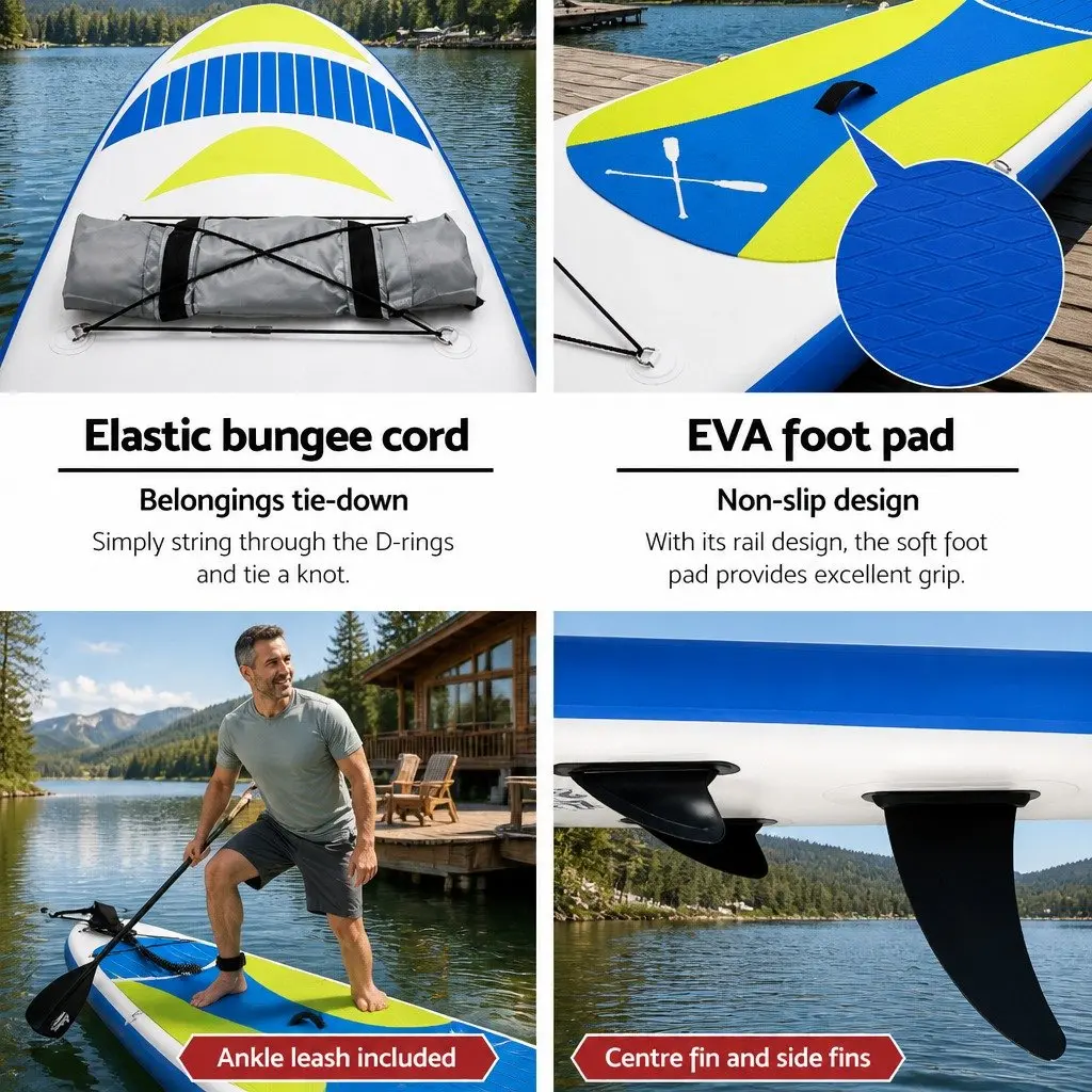 Inflatable Stand Up Paddle Board 11ft Yellow with Adjustable Paddle and Kayak Seat