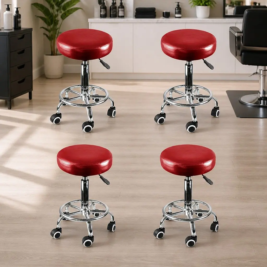 Swivel Salon Stool Gas Lift Height Adjustable Rolling Casters Burgundy