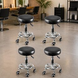 4x Swivel Bar Stools Height Adjustable Salon Hairdressing Chrome Footrest PU