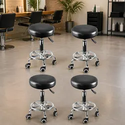 4x Swivel Bar Stools Height Adjustable Salon Hairdressing Chrome Footrest PU
