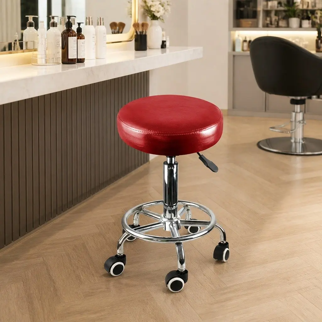 Salon Stool Swivel Chair Adjustable Height PU Leather Red Professional for Salon Spa Massage