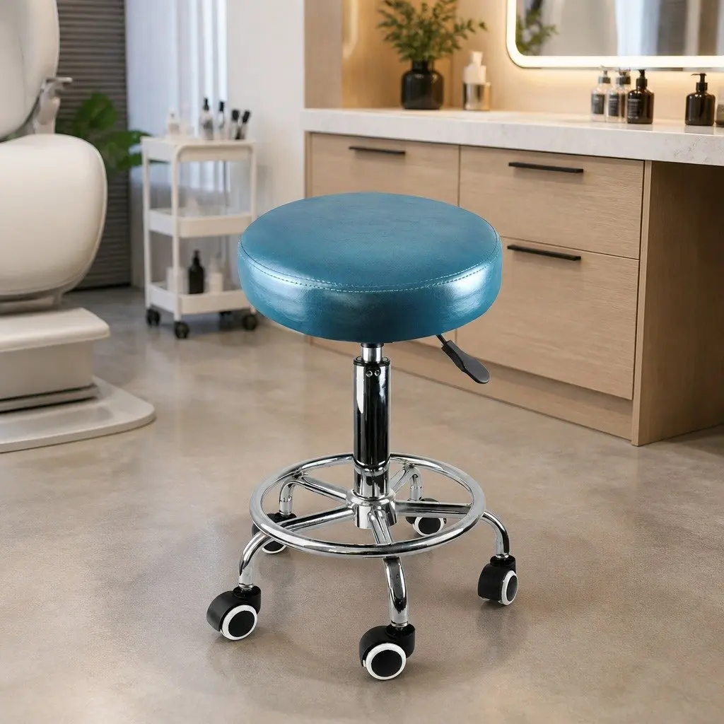 Salon Stool Swivel Teal PU Leather Seat Height Adjustable for Office Spa Massage Room