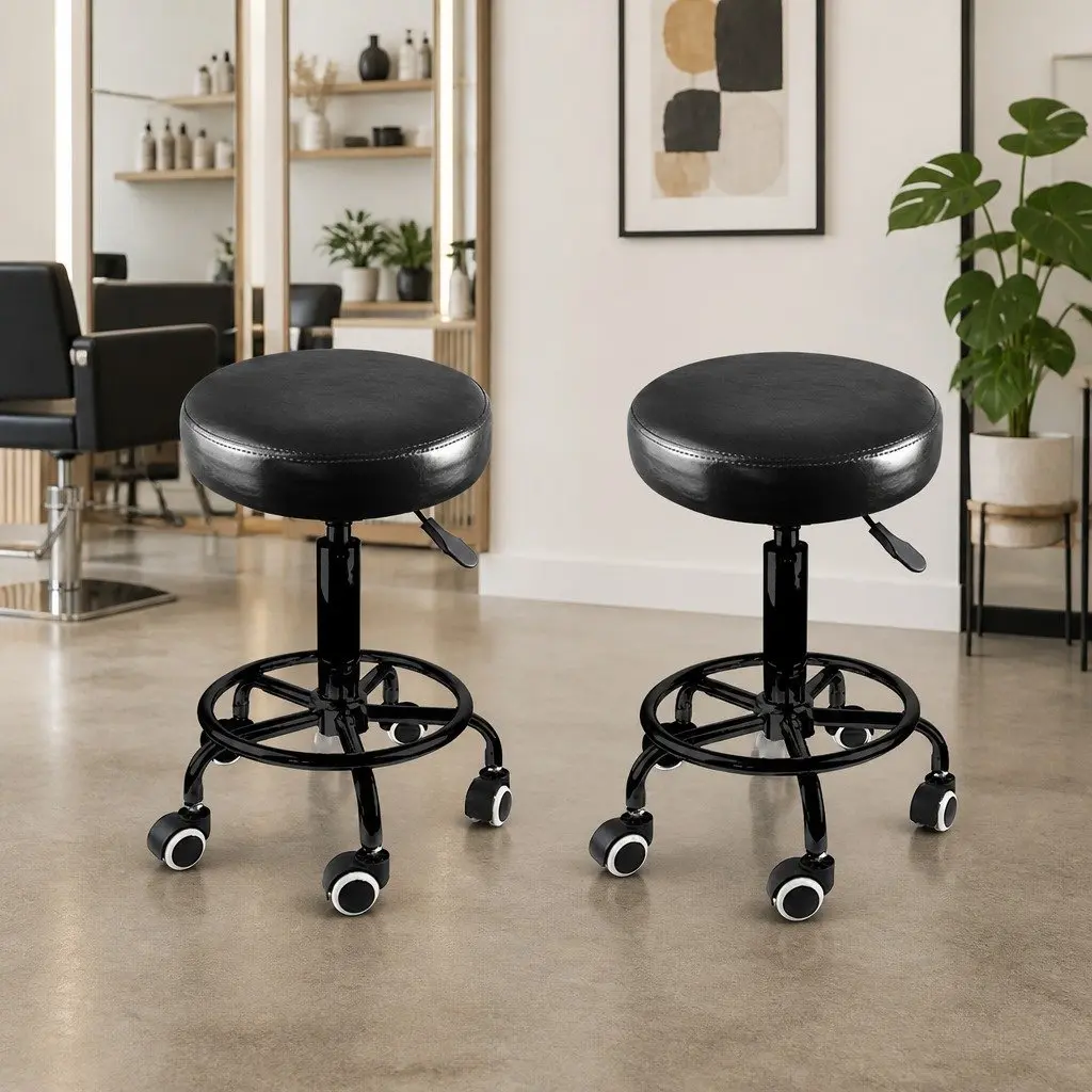 Salon Swivel Bar Stools Adjustable Height 360 Rotation Black PU Leather