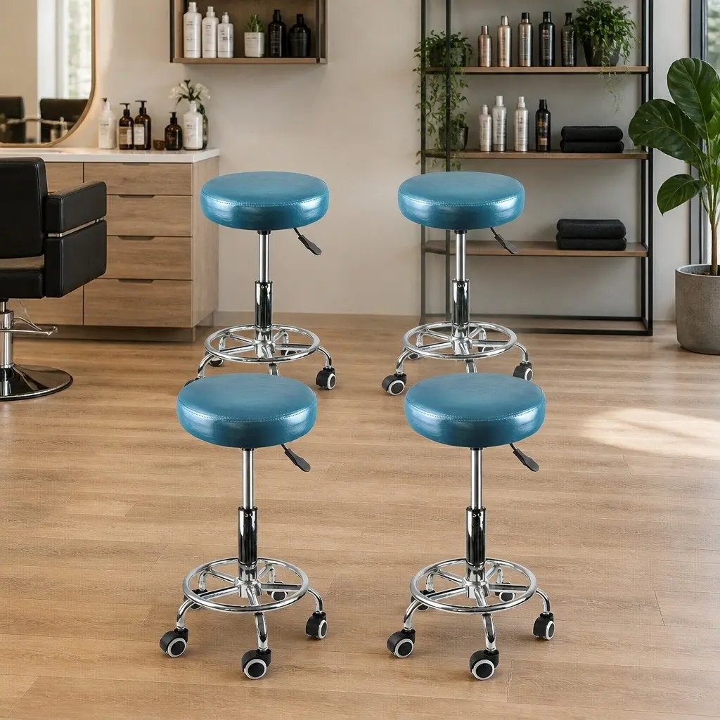 Swivel Bar Stools Height Adjustable Teal PU Leather with Wheels