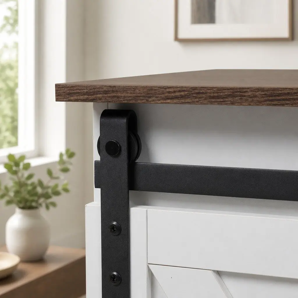TV Cabinet Entertainment Unit Sliding Barn Door Storage Wooden Stand Media