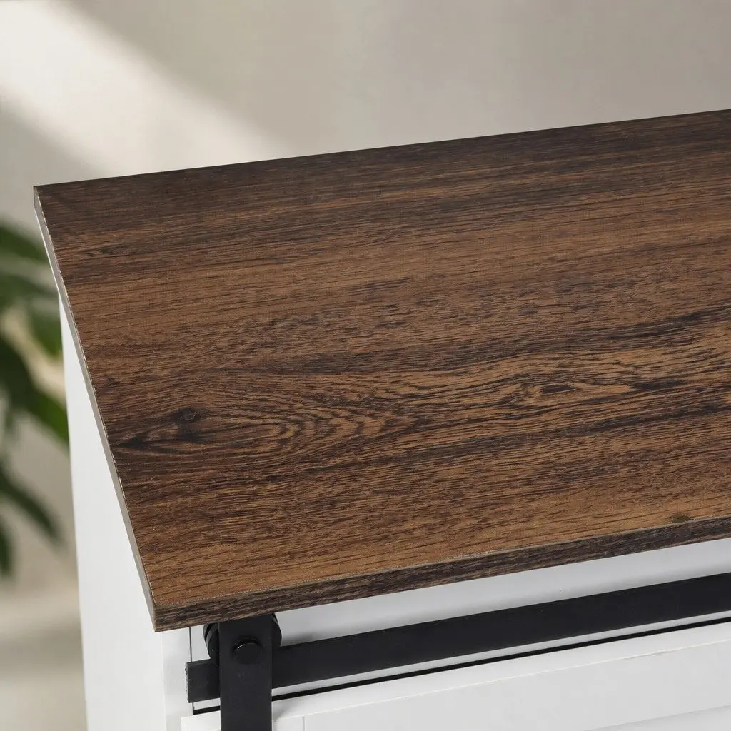 TV Cabinet Entertainment Unit Sliding Barn Door Storage Wooden Stand Media