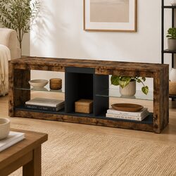 TV Stand Cabinet with Glass Display Shelves Storage Entertainment Unit