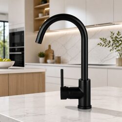 Kitchen Mixer Tap Round Basin Sink Faucet Gooseneck Swivel Black Matte