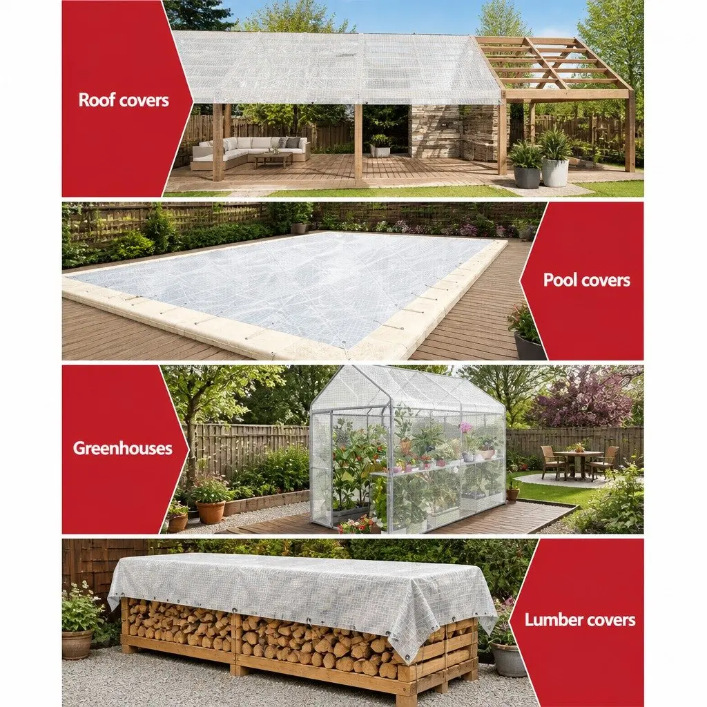 Heavy Duty Poly Tarp Waterproof 5x6m Clear UV Resistant Reinforced