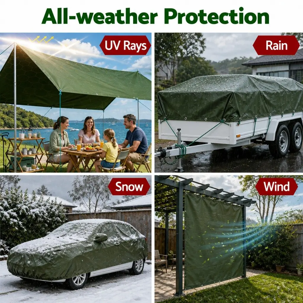 Heavy Duty Tarp Waterproof UV Resistant 4x6m Green Canvas