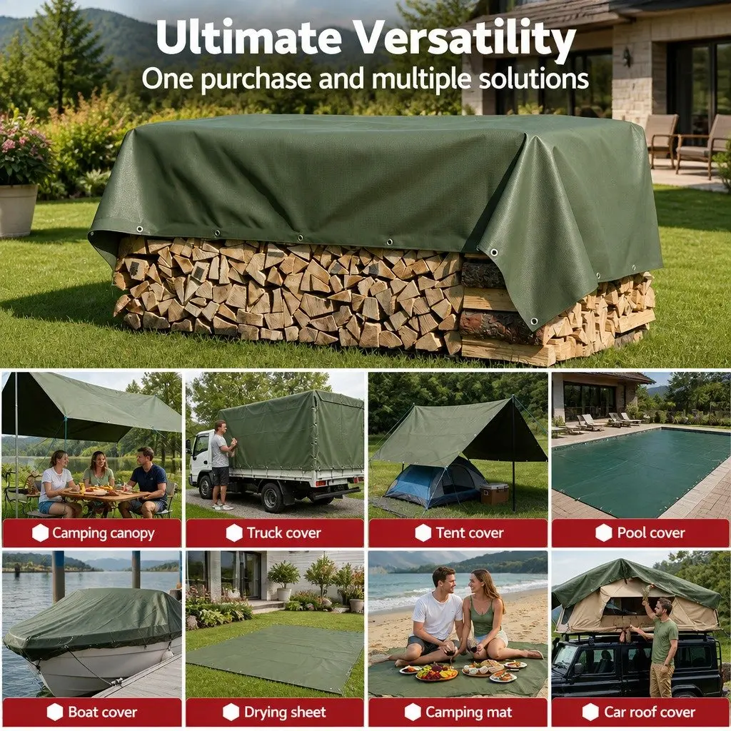 Heavy Duty Tarp Waterproof UV Resistant 4x6m Green Canvas